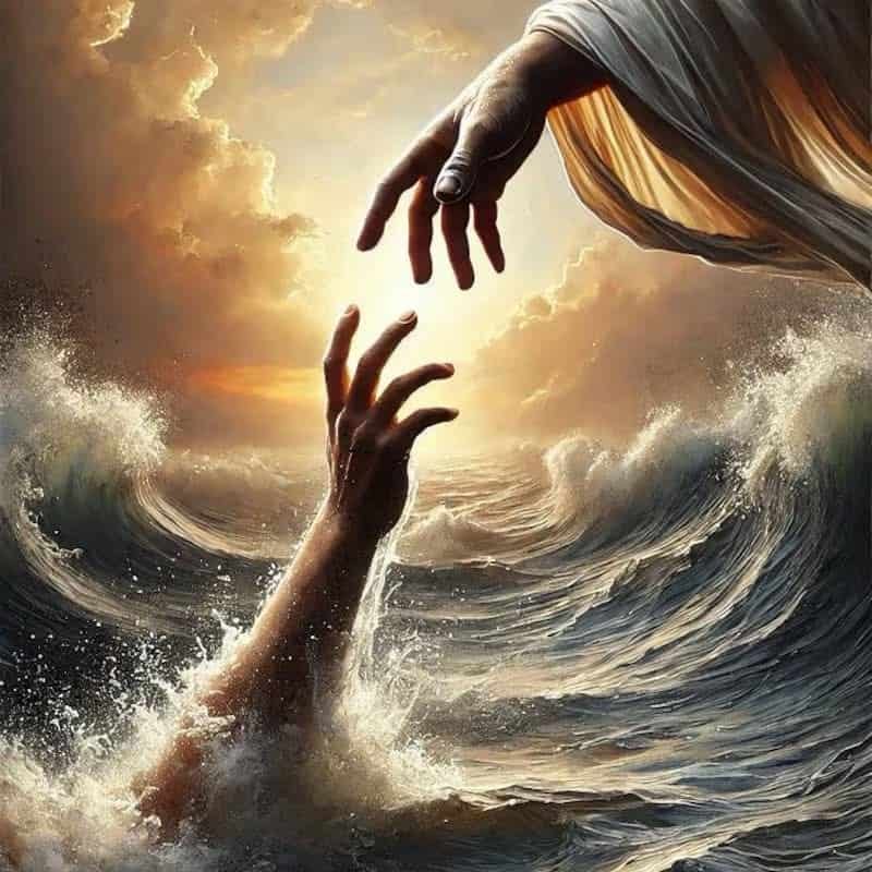 Hands reaching toward each other — divine salvation